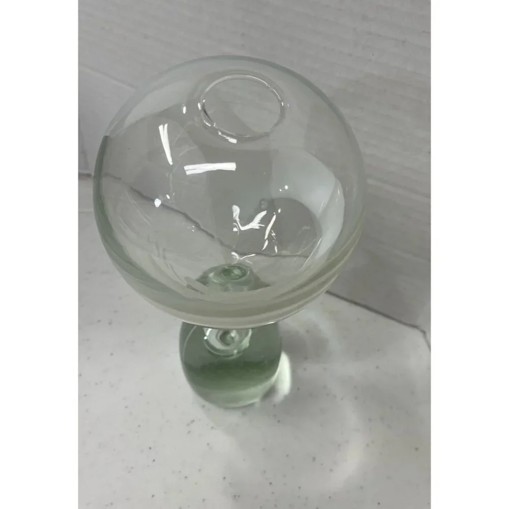 Double Round Vase Green with White Design Rare Vase Style Weighted Bottom